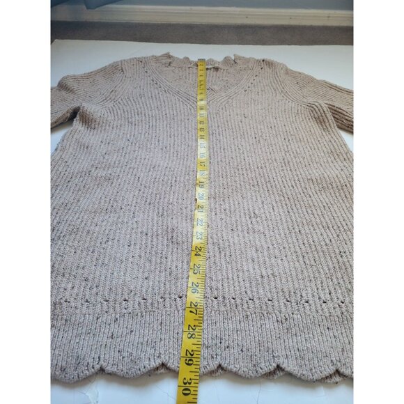 Soft Surrounding V Neck Marled Beige Long Sleeve Ribbed Scalloped Hem Line Sz L - Picture 10 of 11
